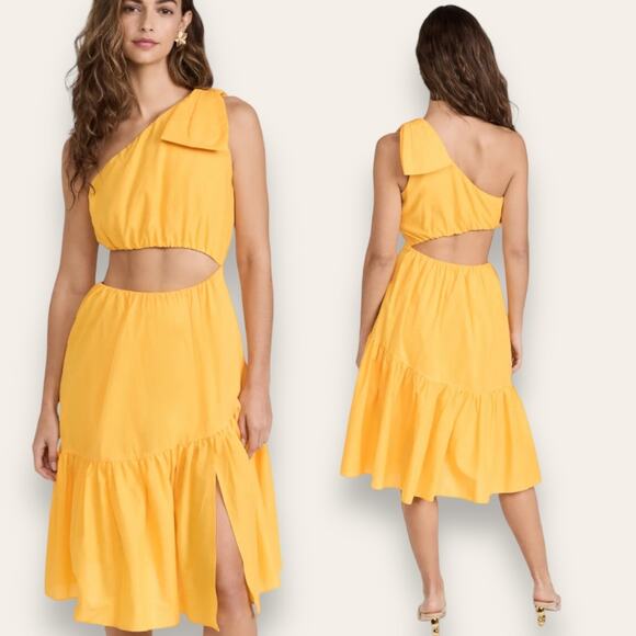 NWT BLACK HALO DRESS ATLAS YELLOW CUT OUT TIERED BOW ONE SHOULDER COTTAGECORE - Picture 1 of 8